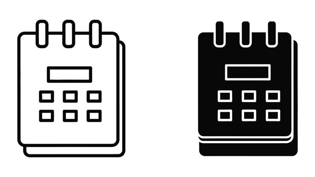 Simple calendar and planner notebook icons in black and white