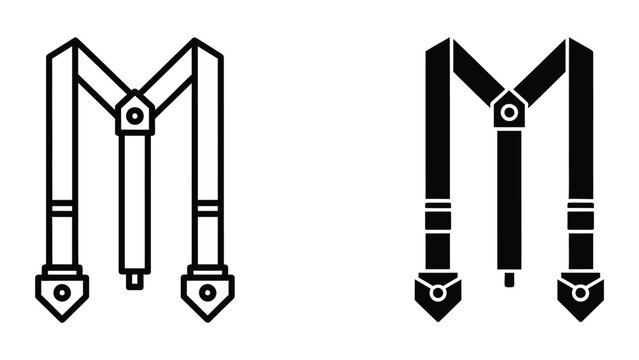 Minimalist suspension straps or cargo harness vector icon set