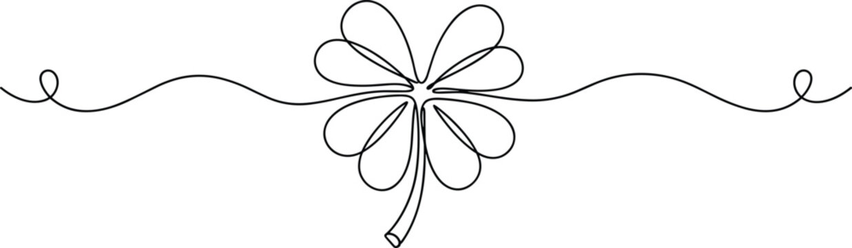 Four leaf clover with elegant symmetrical decorative wavy lines, lucky charm vector illustration symbolizing fortune, balance, and harmony