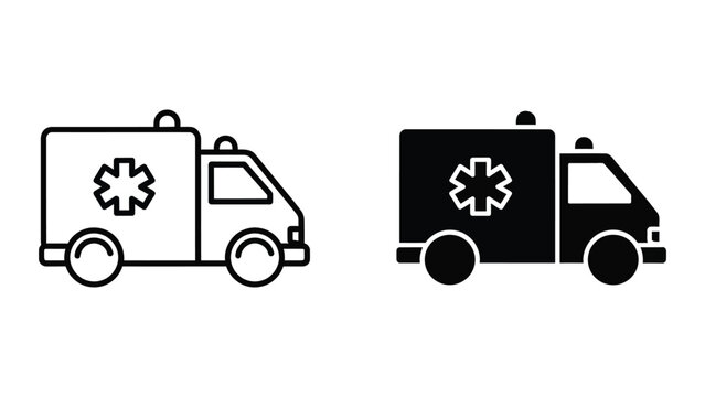 Ambulance and medical van icons with star of life symbol