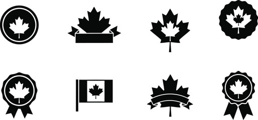 Obraz premium Canada day vector icons set maple leaf symbols and logos for celebrations and patriotic designs