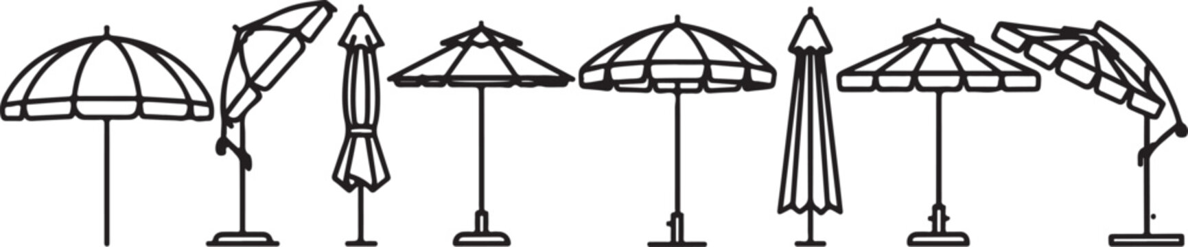 Set of seven black outline icons of architectural landmarks Vector