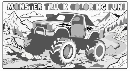Monster Truck Coloring Page Printable for Kids with Bold Offroad Vehicle Outline Illustration for Creative Educational and Fun Activity Designs © MD Rakibul