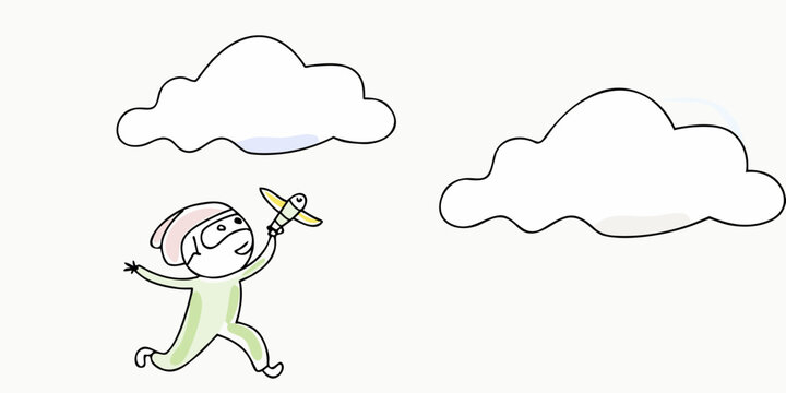 stick figure running with propeller hat whimsical doodle illustration