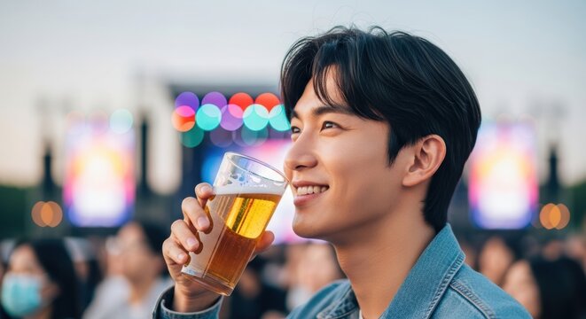 A man drinking beer at a festival