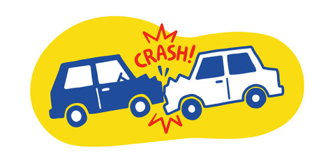 Obraz premium Car crash cartoon accident traffic clipart doodle drawing in organic shape vector on transparent background