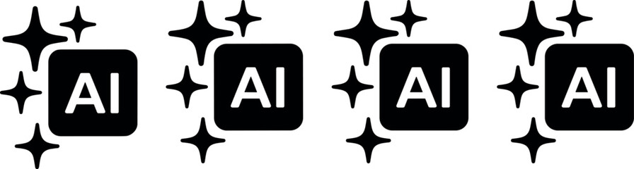 Artificial intelligence creative tool icons with Ai lettering and sparkle stars representing magic automated design features and professional software technology © MdMahedi
