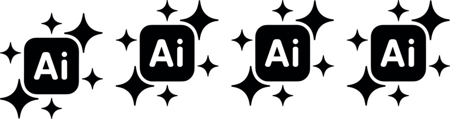 Artificial intelligence creative tool icons with Ai lettering and sparkle stars representing magic automated design features and professional software technology © MdMahedi