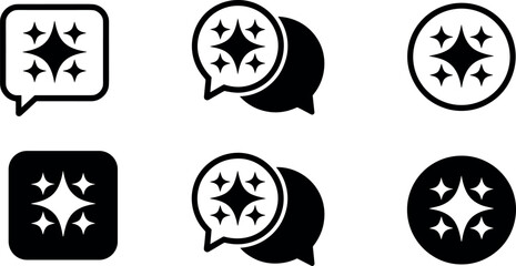 Artificial intelligence chat bot icon set with sparkle stars in speech bubbles for smart assistant communication and magic digital technology © MdMahedi