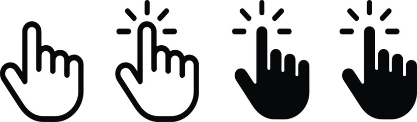 Obraz premium Hand Cursor Click Icon Set with Finger Touch Gesture Symbols for Mobile Applications, User Interface Buttons, and Interactive Digital Navigation