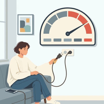 Social battery fully drained to red icon with character unplugging funny introvert concept vector