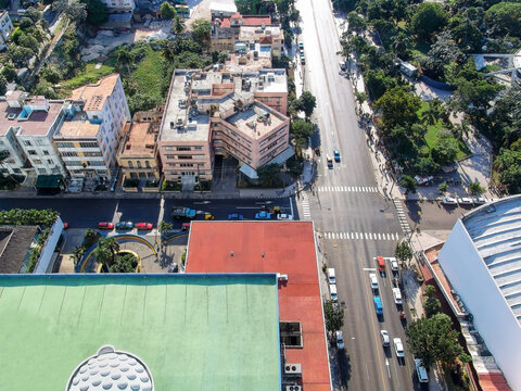 High angle view of Calle M and Calle 23 intersection in Vedado Havana Cuba