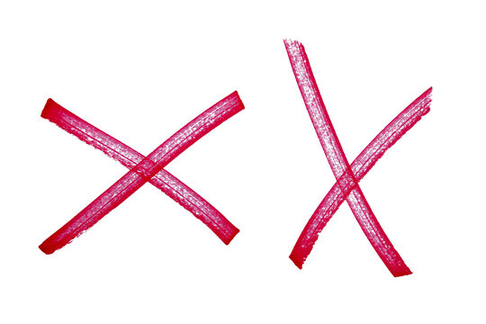 Hand drawn red cross marks set with marker brush strokes, abstract ink X symbols collection for wrong choice, error, cancel, rejection, doodle sketch isolated simple signs on transparent background