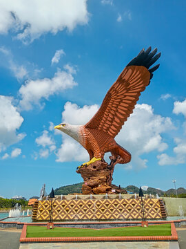 Langkawi, Malaysia - March 3, 2026: Eagle Square or Dataran Lang features a large Langkawi Eagle statue in Kuah, Malaysia.