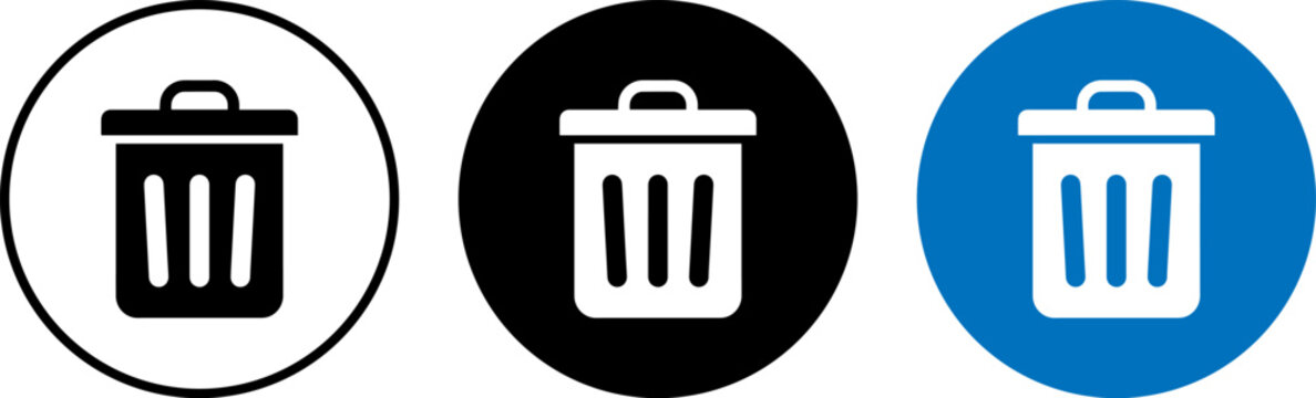 Set of trash can icons in different styles isolated on white background