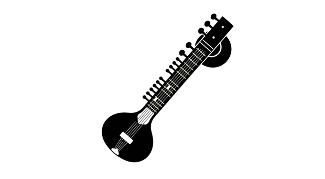Collection of sitar instruments in various colors on transparent background