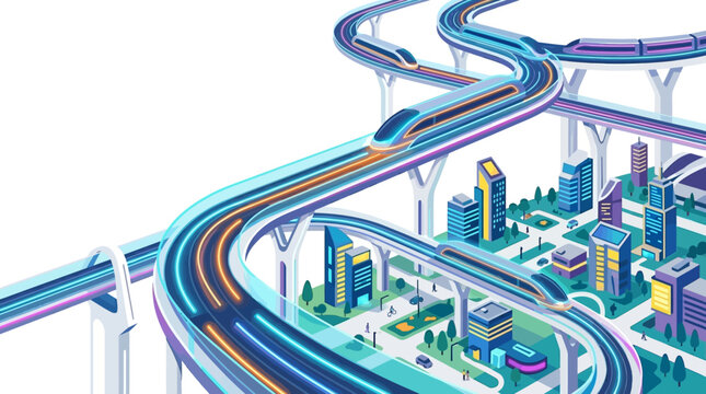 A futuristic cityscape with a complex highway system and modern architecture