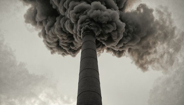 Black smoke is billowing from the factory chimney and polluting the sky 