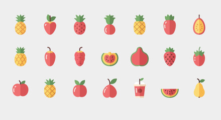 Obraz premium Colorful flat fruit icons on white background