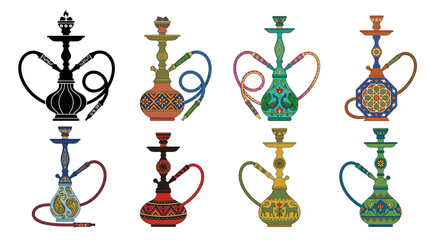 Naklejka premium Hookah collection colorful vector illustrations on white background