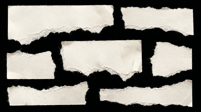 Torn black and white paper edges with jagged ripped texture isolated on plain background