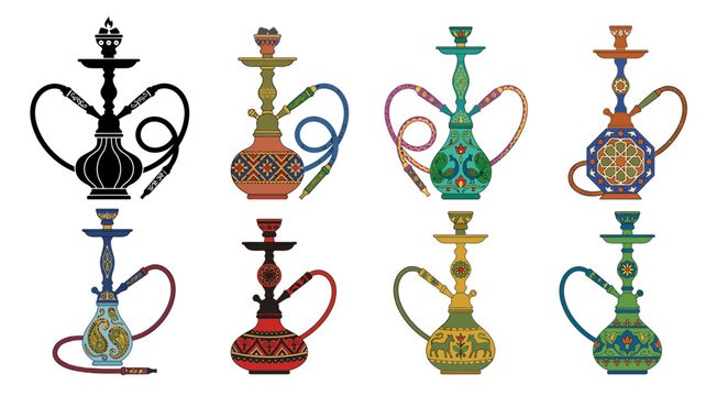 Hookah collection colorful vector illustrations on white background