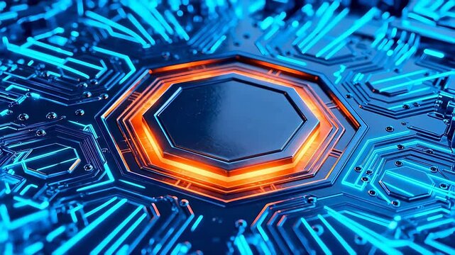 Closeup of illuminated hexagonal circuit board