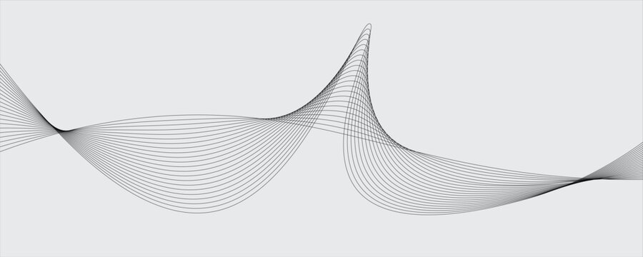 Abstract black wave lines flowing on a light gray background. Minimalist digital wireframe design for modern technology and professional creative art.