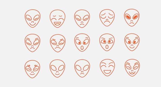 Alien heads with various facial expressions