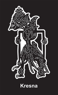 illustration vector javanese puppet called Krisna(wayang kulit in indonesian language) isolated on dark background. illustration vector -laser cutting ornament