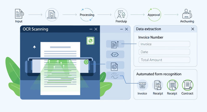 Conceptual illustration of automated OCR scanning and data extraction process.