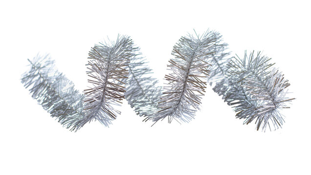 Isolated glittering silver tinsel garland, classic festive Christmas and New Year's decoration.