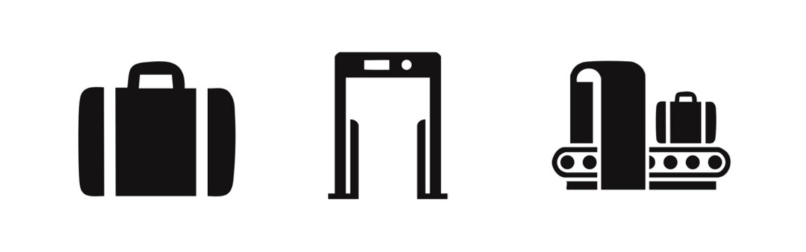 Airport Security Icons Set with Metal Detector and Baggage Scanner
