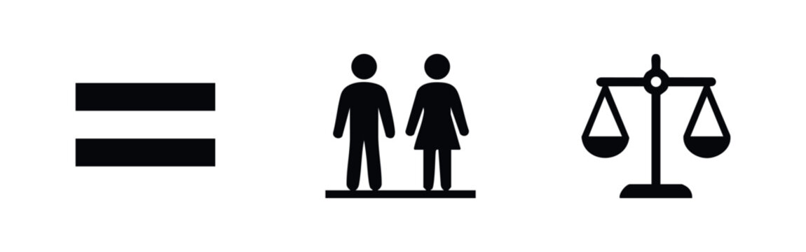 Gender Equality Icons with Man Woman Symbols and Balance Scales
