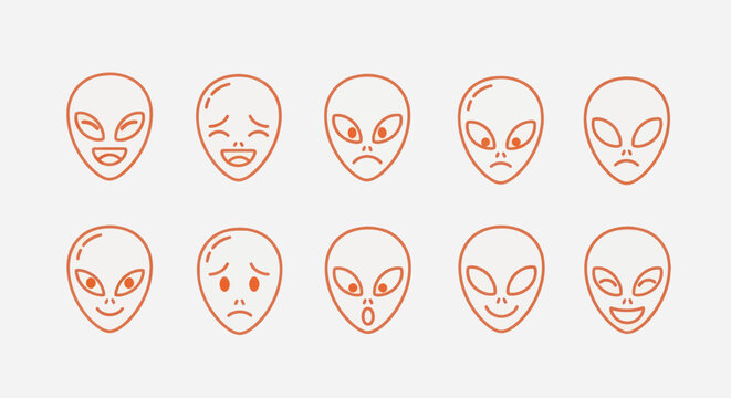 Alien heads with various facial expressions
