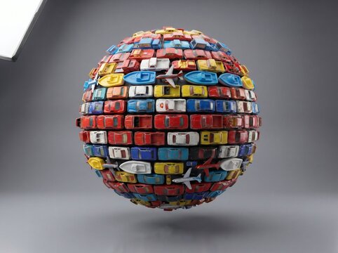 Surreal Sphere Formed by Miniature Toy Cars and Vehicles