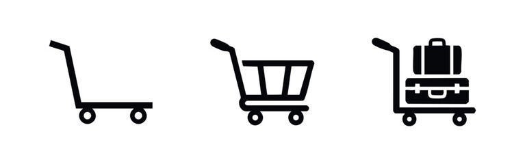 Transport and shopping trolley icons including flatbed cart and luggage carrier © Lili