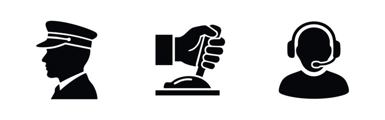 Service staff icons including captain controller and customer support headset operator © Lili