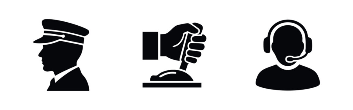Service staff icons including captain controller and customer support headset operator