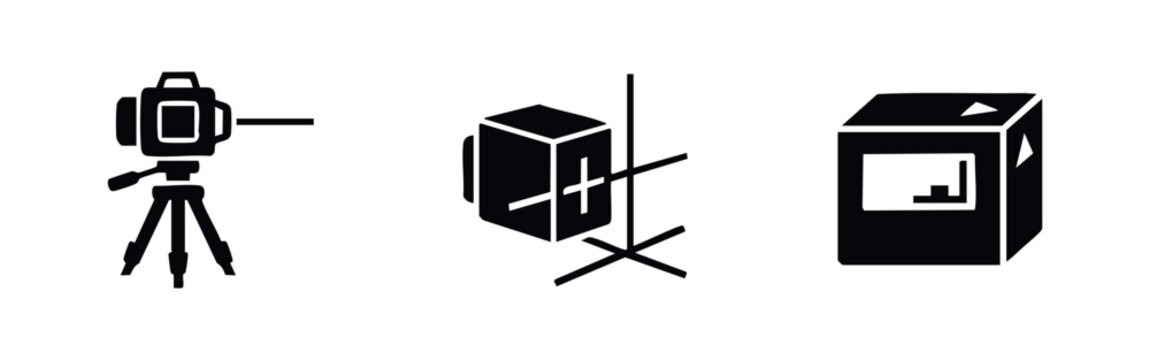 Laser level and measurement tool icons for construction and surveying work