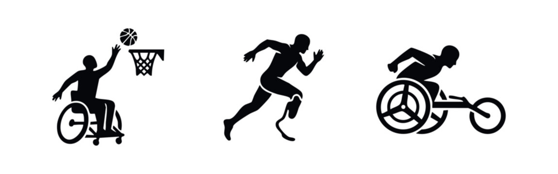 Paralympic Sport Vector Icons Set with Wheelchair Basketball and Blade Runner