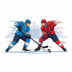 Fototapeta premium Ice hockey players battling for the puck