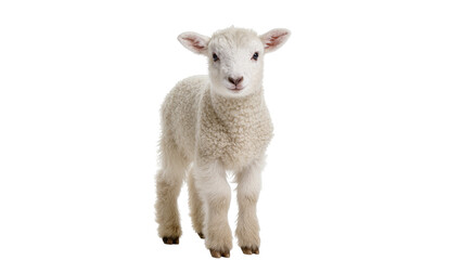Isolated adorable newborn lamb standing confidently, looking directly at the camera. © Francisco