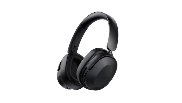 Isolated stylish black wireless noise-cancelling headphones for music and calls