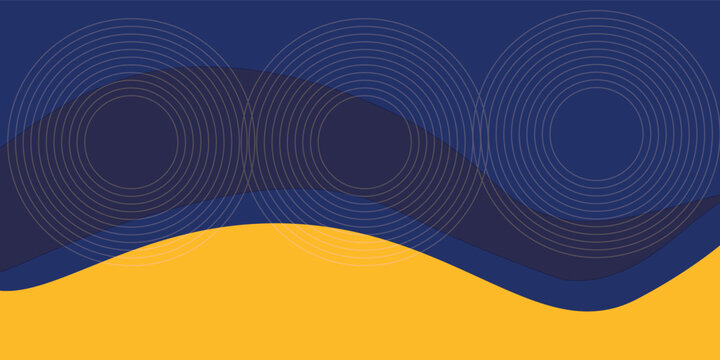 Abstract blue and yellow wave wide background banner curve element with line blue pettern space for text and message design, overlapping layers.