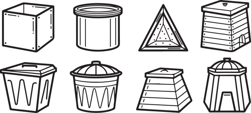 3d geometric shapes collection line art vector illustration Vector