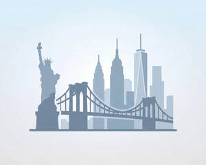 Obraz premium minimal new york skyline with statue of liberty and bridge