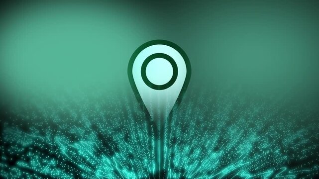 Glowing location icon isolated on colorful background animation.