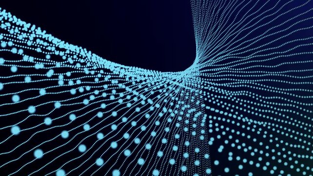 Glowing blue particles in motion. Digital abstract backdrop animation.