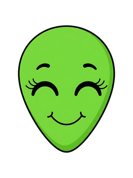 Smiling green alien face with transparent background
